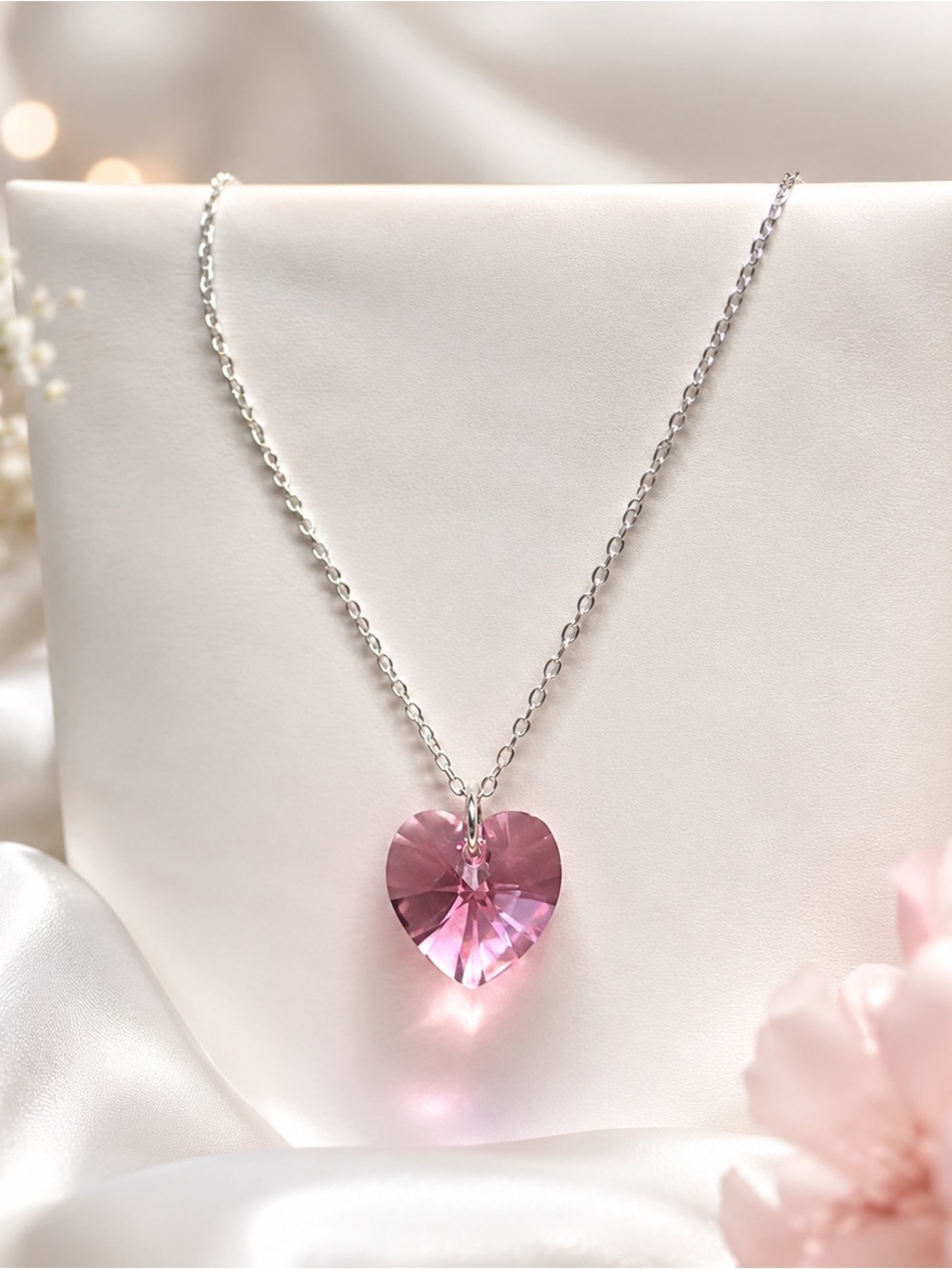 Swarovski Elegant Silver Necklace with Pink Heart Pendant 925